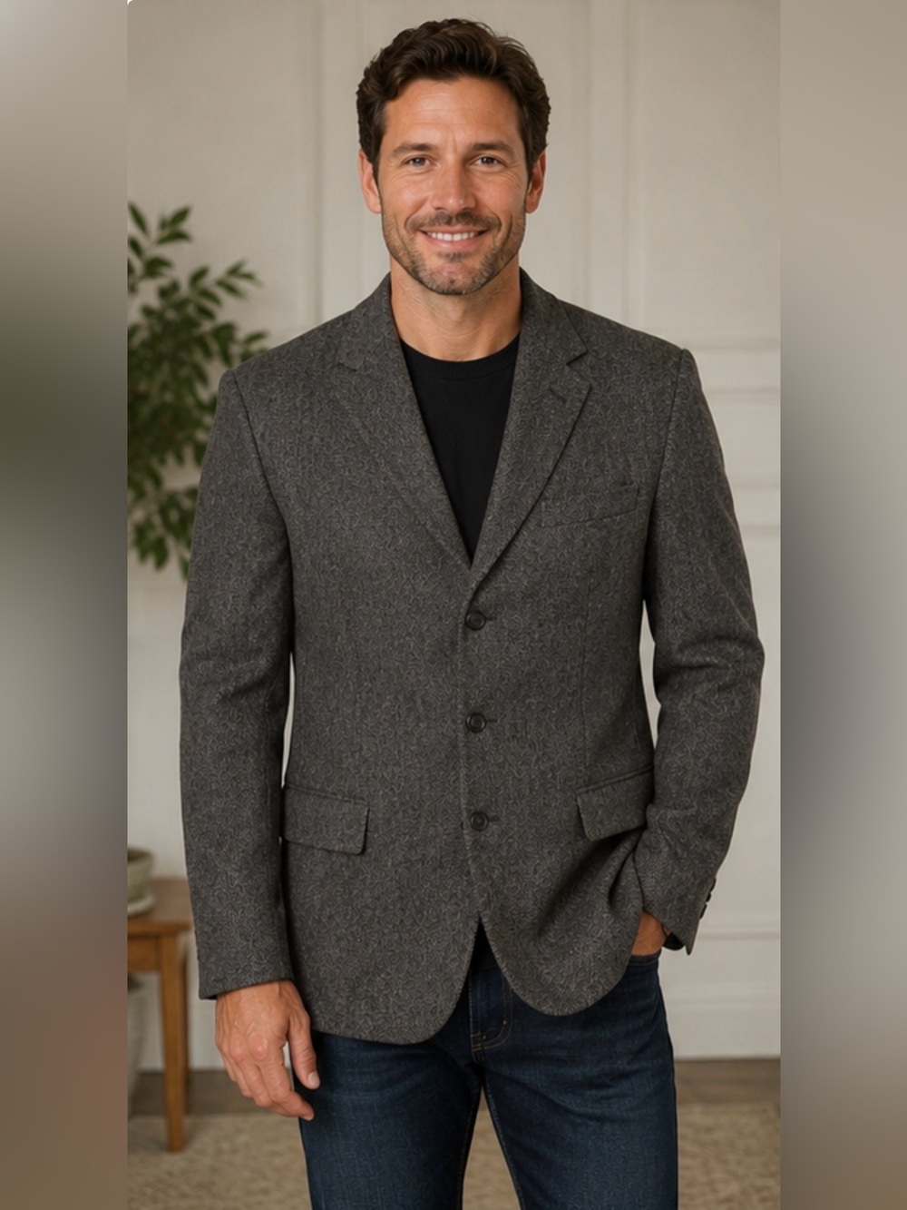 Merona Gray Herringbone Wool Blend Sport Coat Blazer Men’s 44L Classic